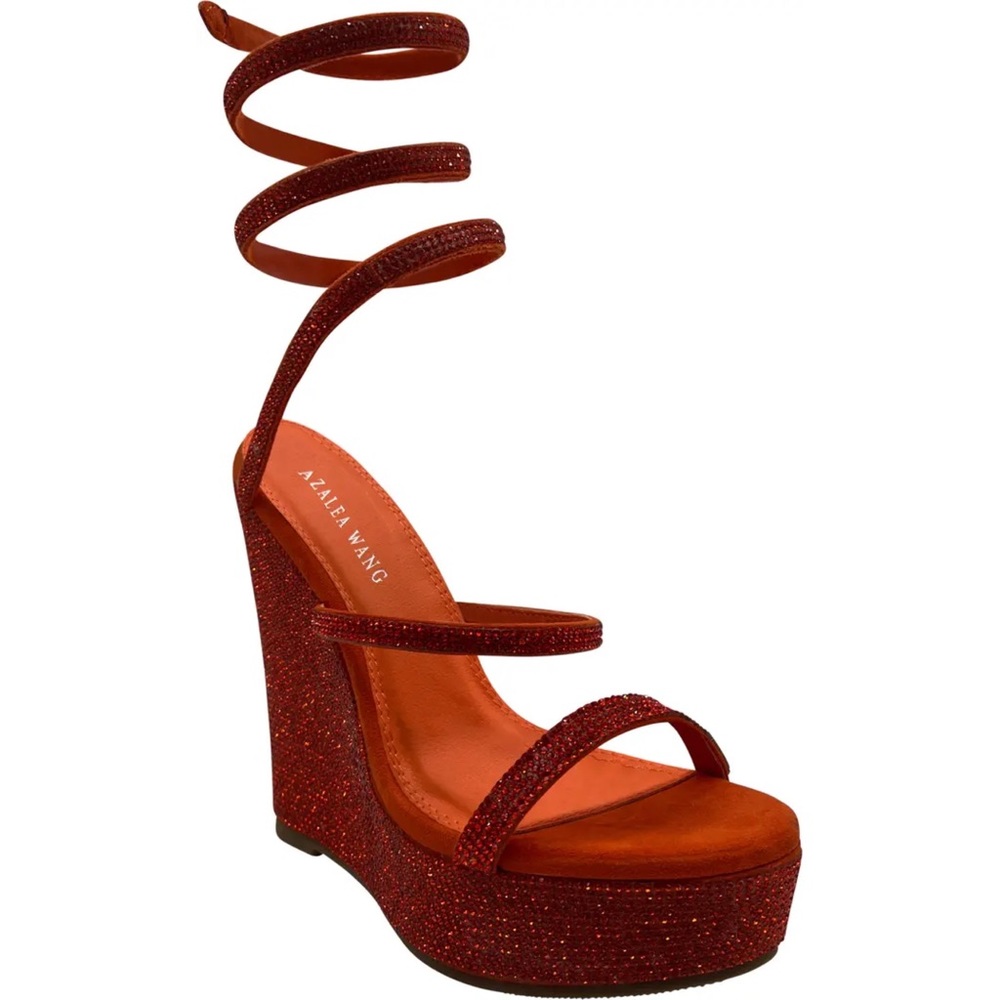 Azalea Wang Orange Cosmo Platform Wedge Sandal, 7M
